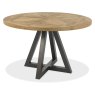 Bentley Designs Indus Rustic Oak 4 Seater Circular Dining Set & 4 Upholstered Cantilever Chairs in Dark Grey Fabric- table fr