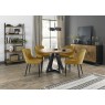 Harvey Rustic Oak 4 Seater Table & 4 Kent Mustard Velvet Chairs - Black Legs