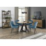 Harvey Rustic Oak 4 Seater Table & 4 Kent Petrol Blue Velvet Chairs - Black Legs