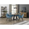 Harvey Rustic Oak 4 Seater Table & 4 Oxford Petrol Blue Velvet Chairs - Black Legs