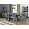 Harvey Rustic Oak 6-8 Seater Table & 6 Kent Petrol Blue Velvet Chairs - Black Legs