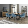 Harvey Rustic Oak 6-8 Seater Table & 6 Oxford Petrol Blue Velvet Chairs - Black Legs