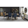 Bentley Designs Indus Rustic Oak 6-8 Seater Dining Set & 6 Rustic Uph Chairs- Dark Blue Velvet Fabric- feature