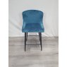 Kent - Petrol Blue Velvet Fabric Bar Stool with Black Legs (Single) - Grade A3 - Ref #0473 Kent - Petrol Blue Velvet Fabric Bar Stool with Black Legs (Single) - Grade A3 - Ref #0473