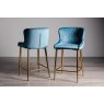 Kent - Petrol Blue Velvet Fabric Bar Stools with Gold Legs (Pair)